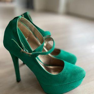 Qupid Green Suede Platform Heel with Ankle Strap